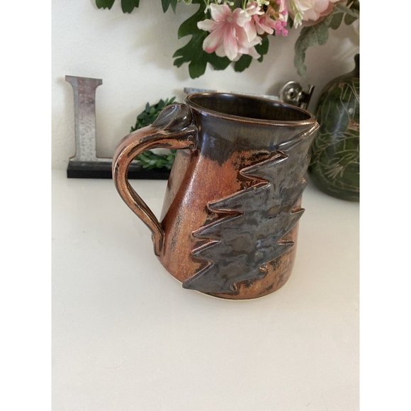 Vintage 1970s Lighting Bolt Brown Ceramic Cup Hand Made Painted‎ Rustic Unique - Picture 6 of 16